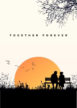 Couple Sitting on Bench at Sunset
