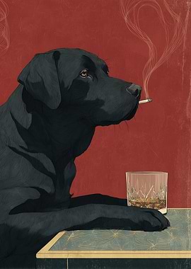 Black Labrador Dog Smoking and Drinking