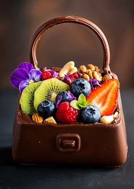 Chocolate Handbag Dessert with Fresh Fruit