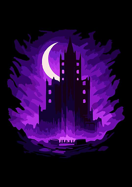 Gothic Castle Under a Crescent Moon