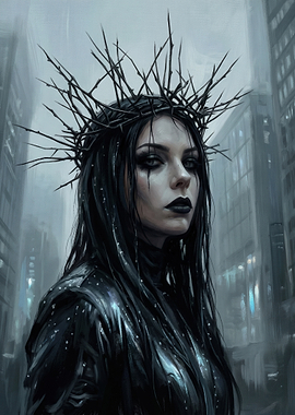 Gothic Woman in Cityscape