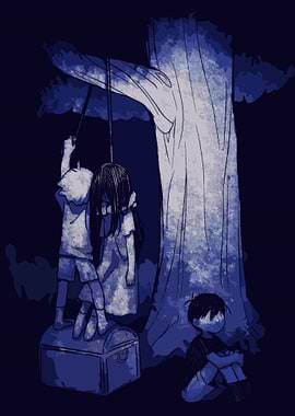 Children hanging from a tree