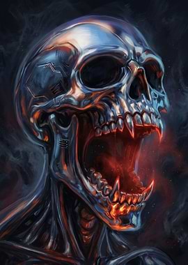 Cyberpunk Skull with Fiery Mouth