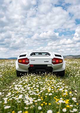 White Lamborghini Countach in a Field