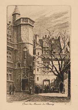 Cour du Musée de Cluny Etching