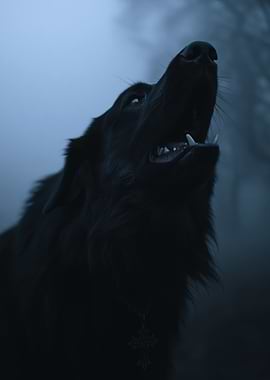 Black Dog Howling in Fog