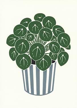 Potted Plant with Striped Pot