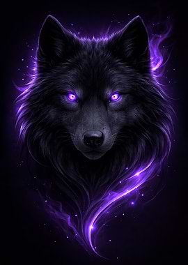 Mystical Black Wolf with Purple Aura