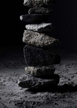Stacked Rocks in Dark Setting