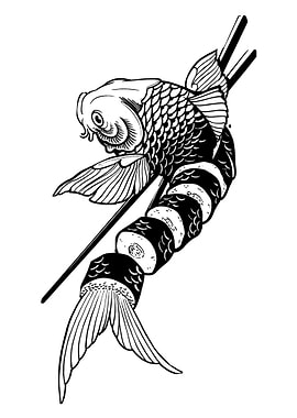 Fish Sushi Chopsticks Illustration