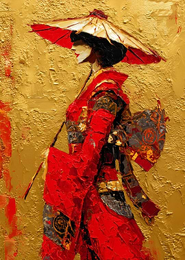 Geisha with Red Umbrella