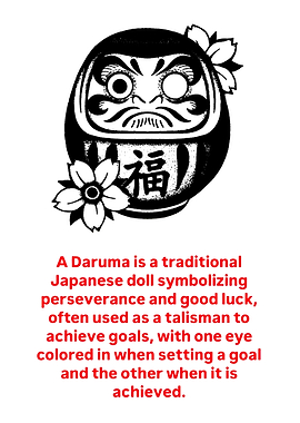 Daruma doll with Japanese text