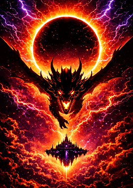 Dragon Eclipse Over Floating City