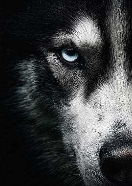 Husky Face Blue Eye Portrait
