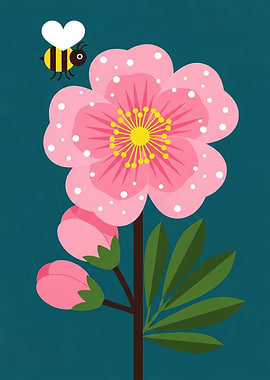 Cute Bee and Pink Flower