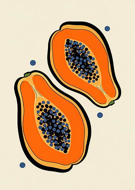 Two Halved Papayas with Seeds