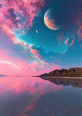 Surreal Alien Landscape with Planets