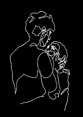Minimalist Line Art of Couple Embracing