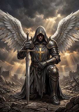 Angel Knight in Ruined Landscape