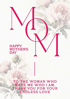 Mom Floral Poster Minimal Typography Mother’s Day Gift Elegant Pink Wall Art