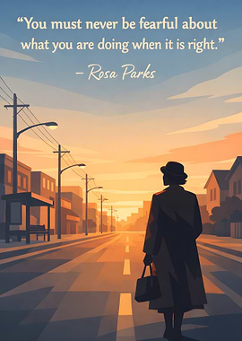 Rosa Parks quote on a street at sunset