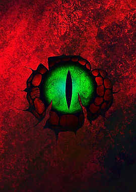 Dragon Eye on Red Background