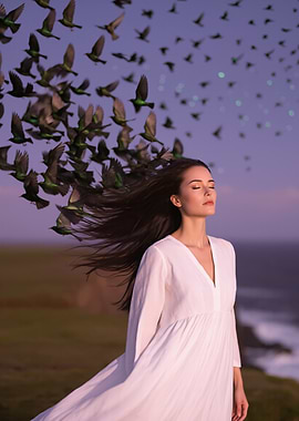 Woman with Birds in Hair