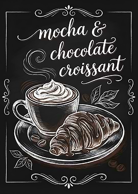 Mocha and Chocolate Croissant Chalkboard Art