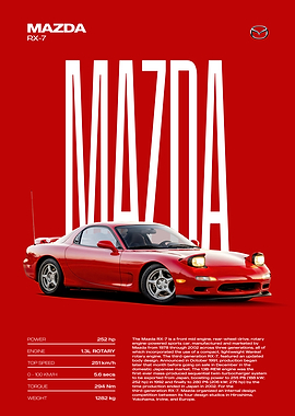 Red Mazda RX-7 Car Poster