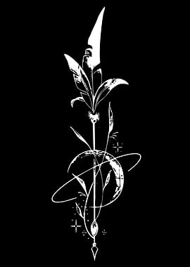White Floral Spear Design on Black