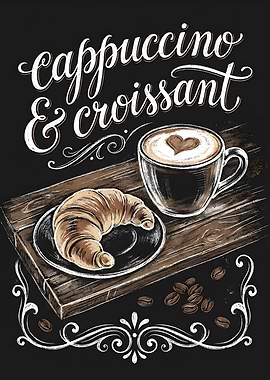 Cappuccino and Croissant Chalk Art