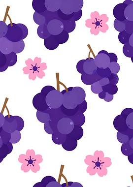 Purple Grapes and Pink Cherry Blossoms Pattern