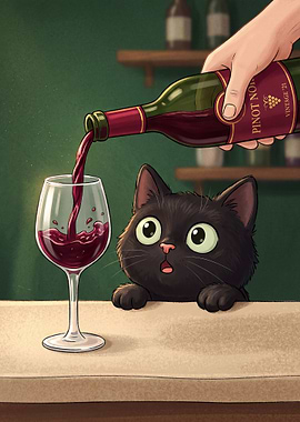 Black Cat Watching Wine Pour
