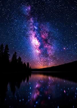 Milky Way Reflection Over Lake