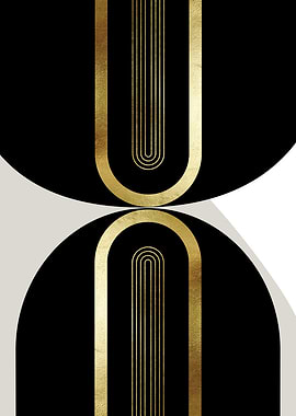 Abstract Gold Arches on Black and Beige