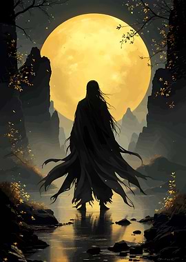 Mysterious Figure Under a Full Moon