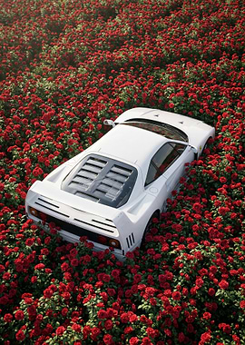White Ferrari F40 in Rose Field
