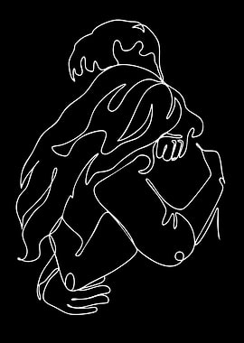 Couple Hugging Line Art