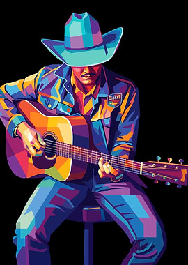 Cowboy Playing Guitar in Pop Art Style