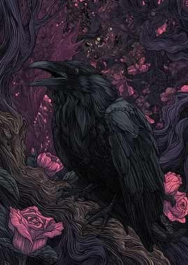 Dark Raven with Pink Roses