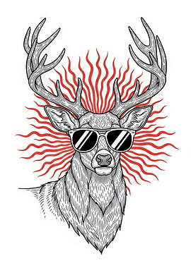 Cool Deer with Sunglasses and Sun Rays