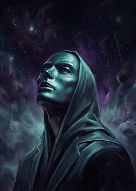 Man in Hooded Robe Gazing at Stars
