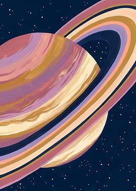 Abstract Planet with Colorful Rings Astronomy Decor, Boho Bedroom Print