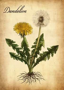 Vintage Dandelion Botanical Illustration