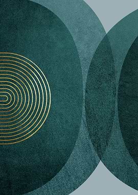Abstract Geometric Teal and Gold Circles