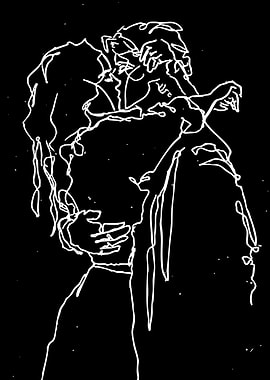 Couple Embracing in White Line Art