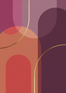 Abstract Geometric Arches with Gold Lines