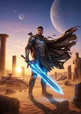 Sci-fi warrior with glowing sword