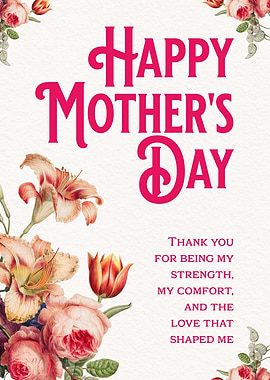 Happy Mother’s Day Floral Poster Elegant Pink Typography Flower Art Gift for Mom