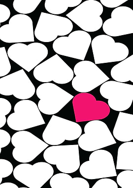 Pink Heart Among White Hearts
